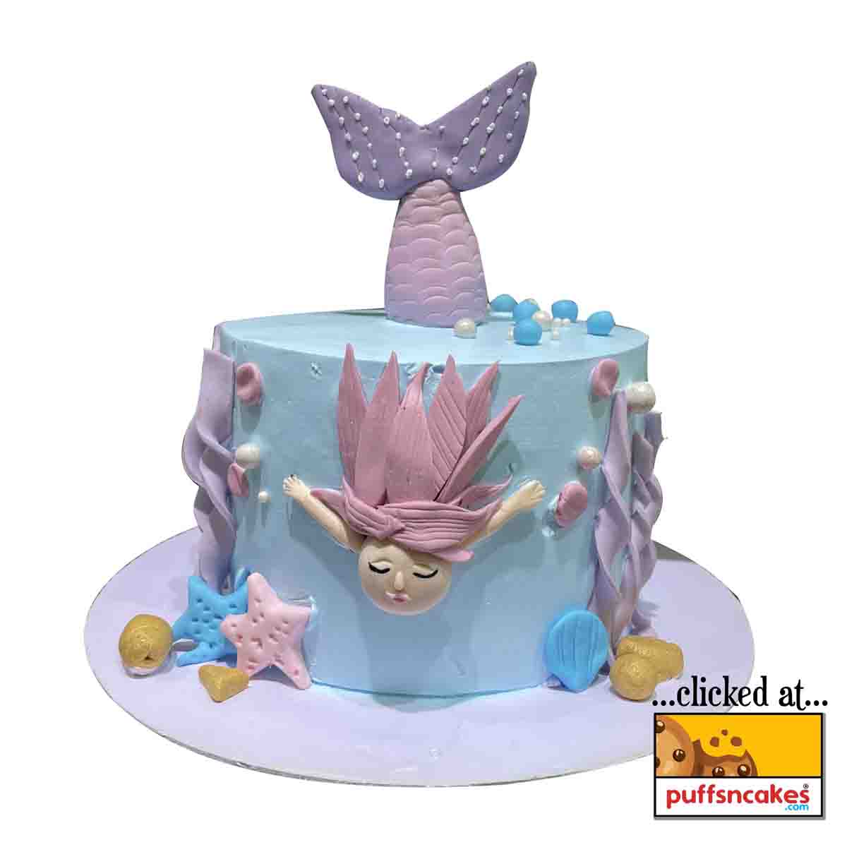 (1484) Mermaid Theme Semi Fondant Cake
